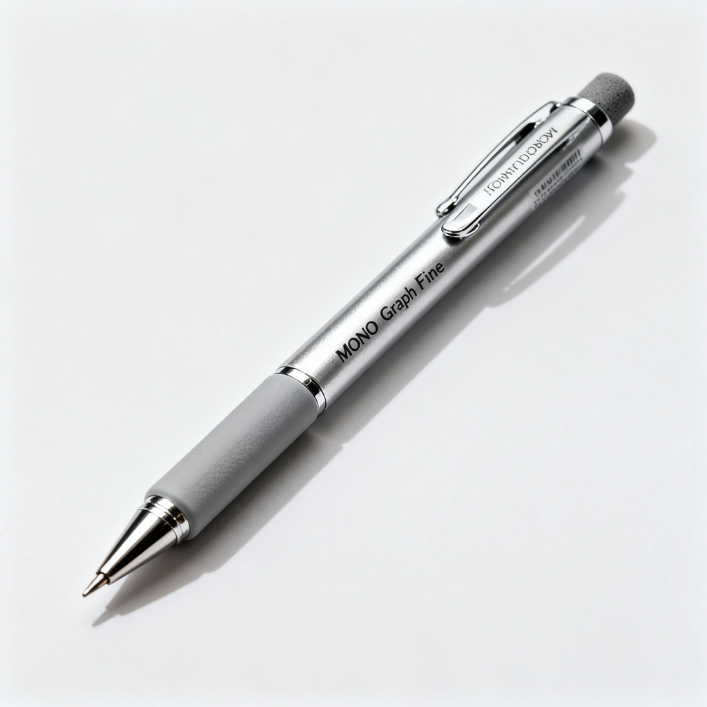 Tombow MONO Graph Fine Mechanical Pencil Silver on White Background