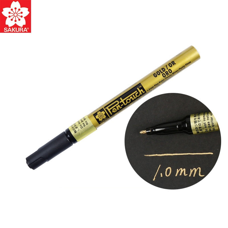 Sakura Pen-Touch Paint Marker 0.7/1.0/2.0mm Metallic Gold Color,4 Pack Fine 1.0mm