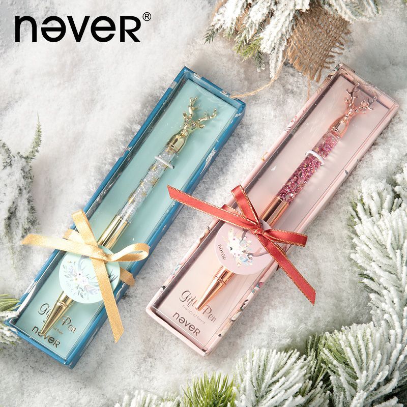 NEVER Holiday Deer Glitter Metal Gel Pen | 0.5mm Gift Set