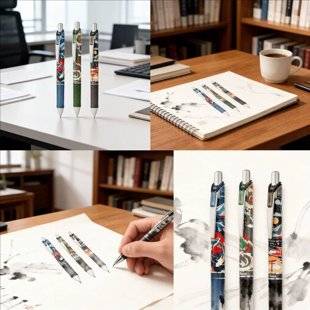 Pentel EnerGel BLN75 Japan Limited Edition Gel Pen – NATURE | 0.5mm Black | Pack of 3