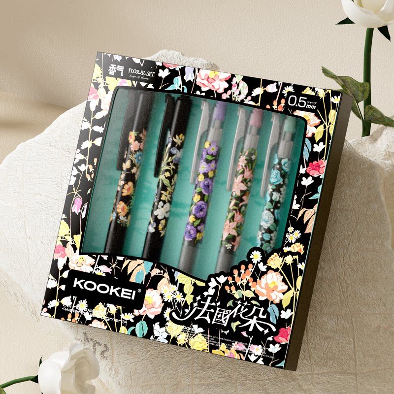 KOOKEI French Floral Scented Gel Pen Set 0.5mm 5-Piece