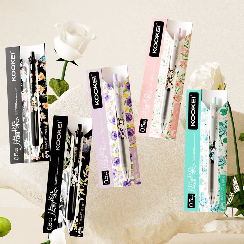 KOOKEI French Floral Scented Gel Pen Set 0.5mm 5-Piece
