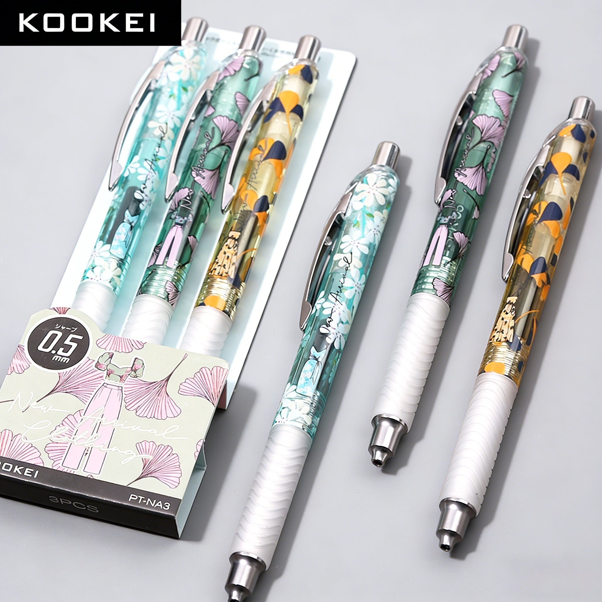 KOOKEI PT-NA3 Floral Mechanical Pencil 0.5mm – 3-Pack