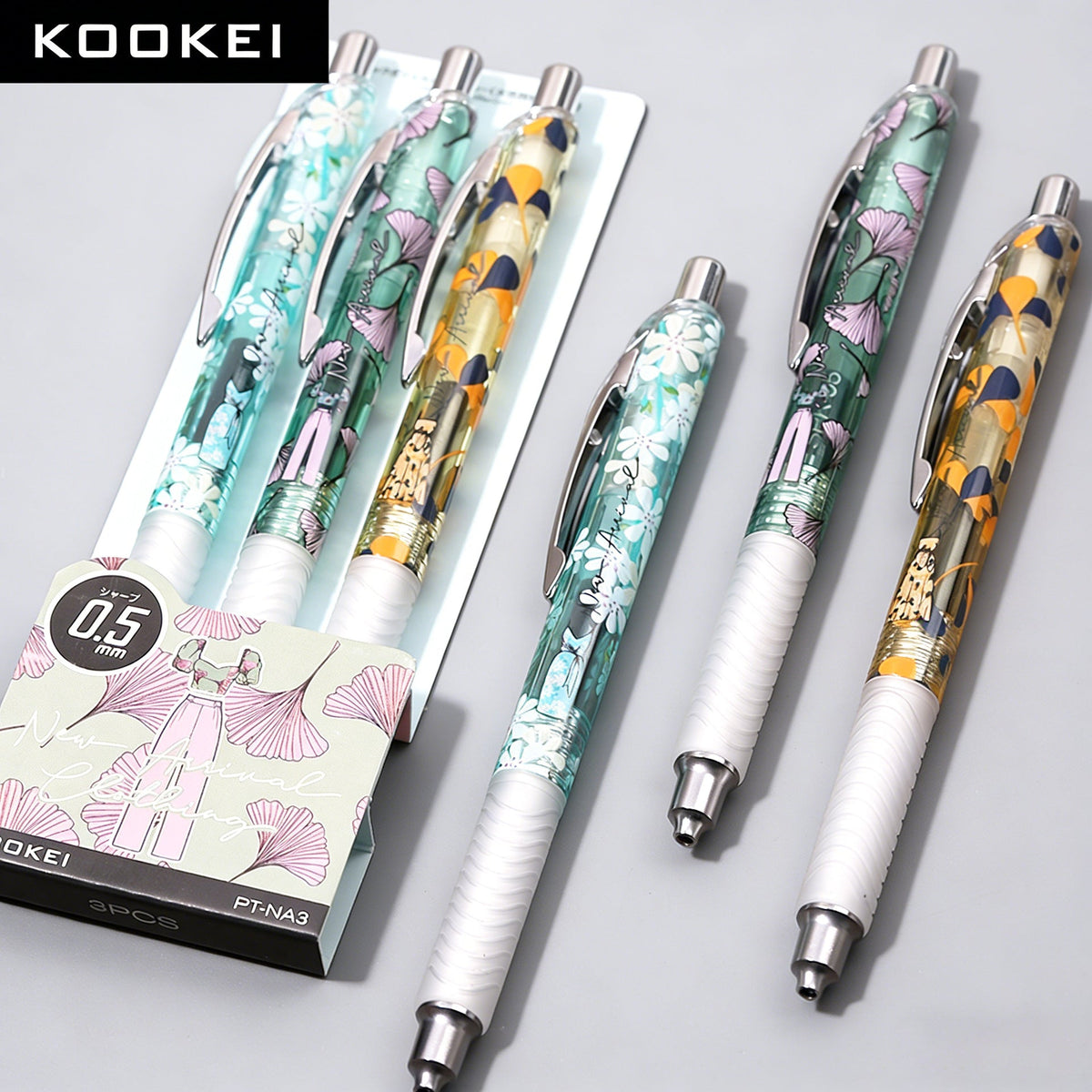 KOOKEI PT-NA3 Floral Mechanical Pencil 3-Pack