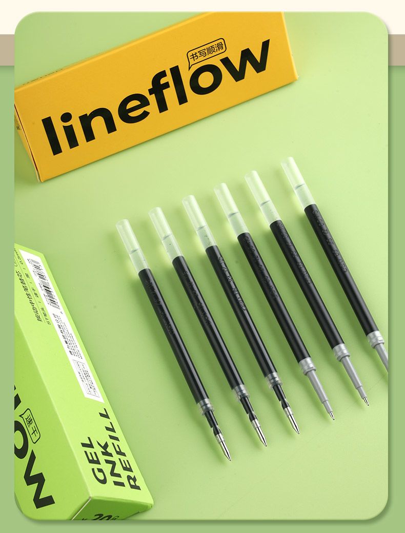 Deli Lineflow ST Tip Fast-Dry Gel Pen Refills 0.5mm Black – 20 Pack