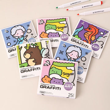 Mini Coloring Book for Kids Adults, Pocket Size Portable Activity Book with Cute Animal & Food Patterns, 25 Pages Single-Sided Drawing Pad Compatible with Acrylic Markers, Travel Art Supplies Gift