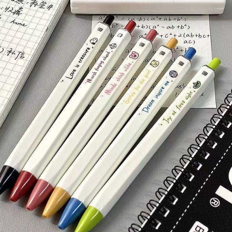 Cute Anime Cartoon Press Down Pen Set, Aesthetic 0.5mm Neutral Pens with Kawaii Characters, Ins Style Square Mechanical Pencil for Students Journaling, 5 PCS/Set Stationery Gift