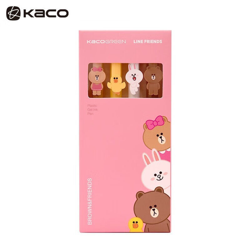 KACO × LINE FRIENDS Gel Pen Set | 4-Pack | 0.5mm Black Ink | Kawaii Character Stationery