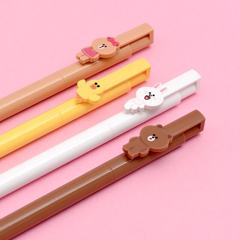 KACO × LINE FRIENDS Gel Pen Set | 4-Pack | 0.5mm Black Ink | Kawaii Character Stationery