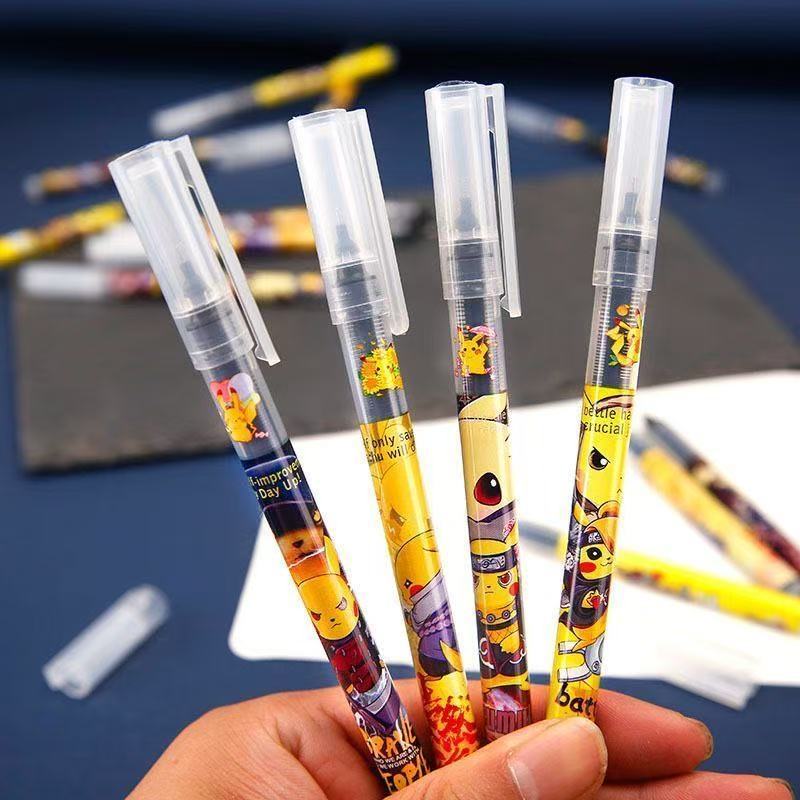 Pikachu Anime Gel Pen Set 6 Pack 0.5mm Fine Tip Quick Dry Large Capacity Rollerball Pens for School Office Kids Gift
