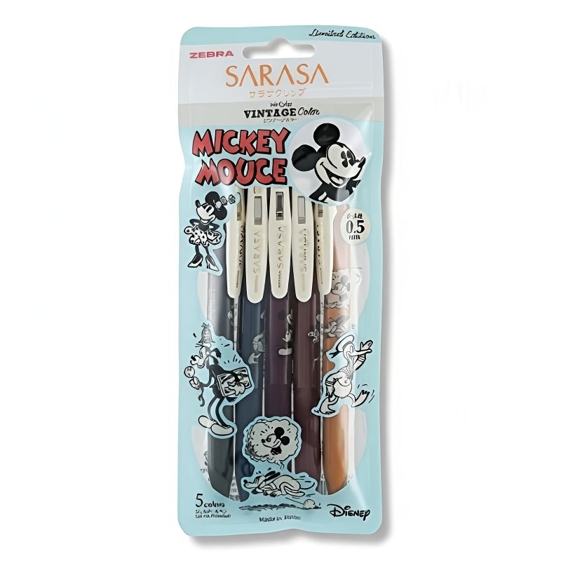 Zebra Sarasa Clip Gel Pen 0.5mm Mickey Minnie Vintage Colour Limited Edition – Japanese Stationery Retro Ink Pen Set