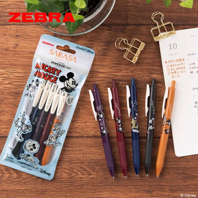 Zebra Sarasa Clip Gel Pen 0.5mm Mickey Minnie Vintage Colour Limited Edition – Japanese Stationery Retro Ink Pen Set