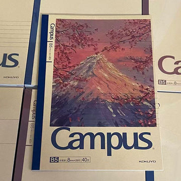 Kokuyo Campus B5 Notebook | Japanese Night Sakura Mount Fuji Dotted Lined Notepad 40 Pages | Aesthetic Stationery for Students & Journaling