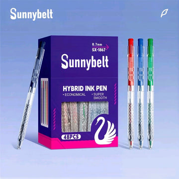 Sunnybelt SX-1867 Hybrid Ink Pen 48-Pack – 0.7mm Super Smooth Retractable Ballpoint Pen Mixed Colours | Economical Bulk Office & School Writing Pen Set
