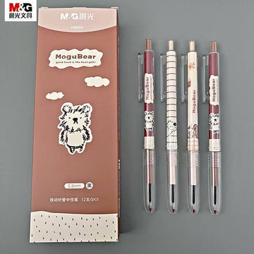 M&G MoguBear Kawaii Bear Retractable Gel Pen 12-Pack – H8904 0.5mm Full Needle Tip Black Ink | Cute Aesthetic Study Pen Box Set for Students & Journalers