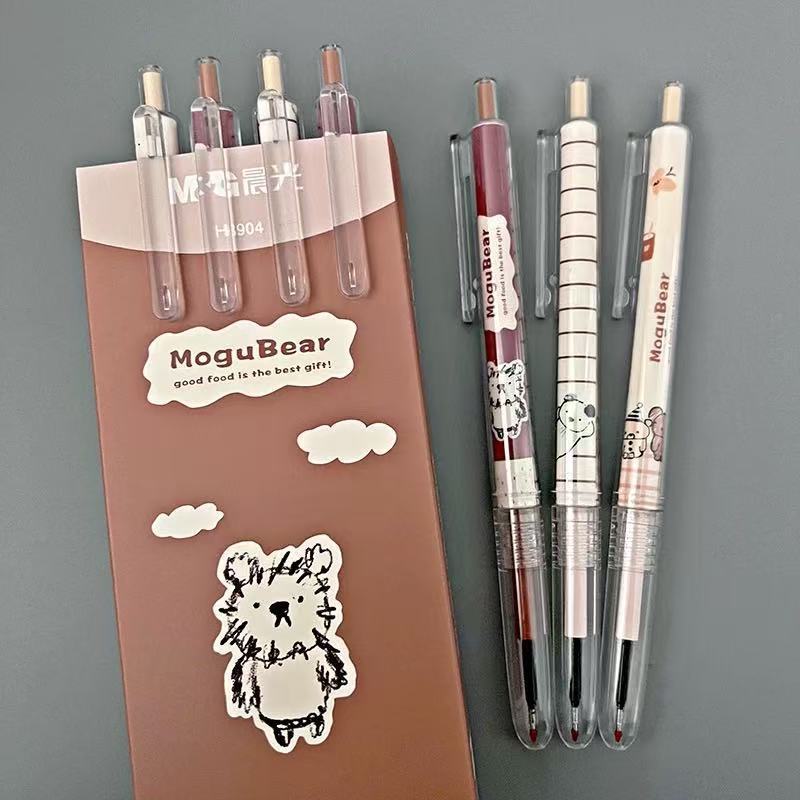 M&G MoguBear Kawaii Bear Retractable Gel Pen 12-Pack – H8904 0.5mm Full Needle Tip Black Ink | Cute Aesthetic Study Pen Box Set for Students & Journalers