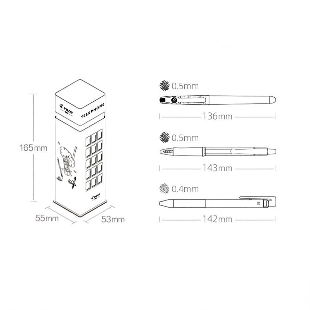 Pilot London Telephone Box Limited Edition Gift Set – 6-Pen Black Ink Collection | G-2 0.5mm + P-500 Extra Fine 0.5mm + Rolling Ball 0.4mm | Japan Student Exam Pen Gift