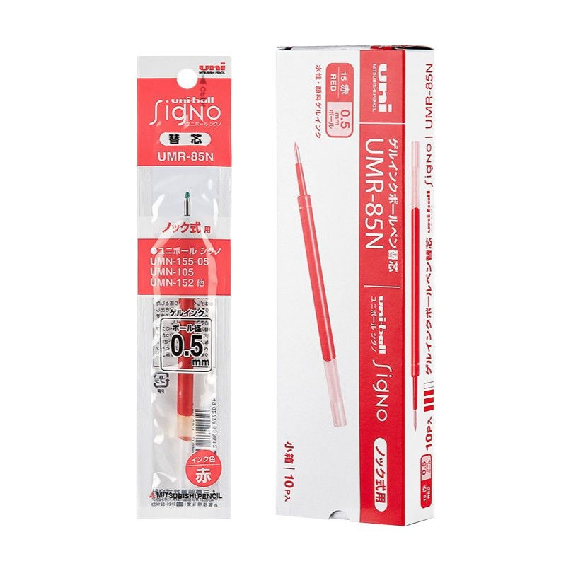 Uni-ball Signo UMR-85N Gel Ink Pen Refill 0.5mm - Box of 10 | Black, Blue-Black, Blue and Red | Compatible with UMN-155-05 UMN-105 UMN-152 | Japan Mitsubishi Pencil