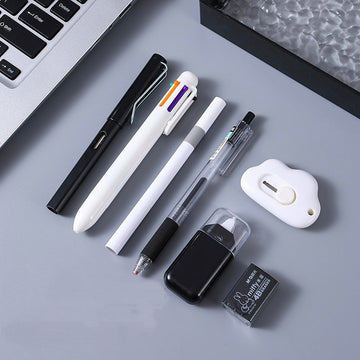 7-Piece Stationery Set – Infinity Pencil, Gel Pen, 6-Colour Ballpoint, Acrylic Marker, Correction Tape, Craft Knife & Eraser