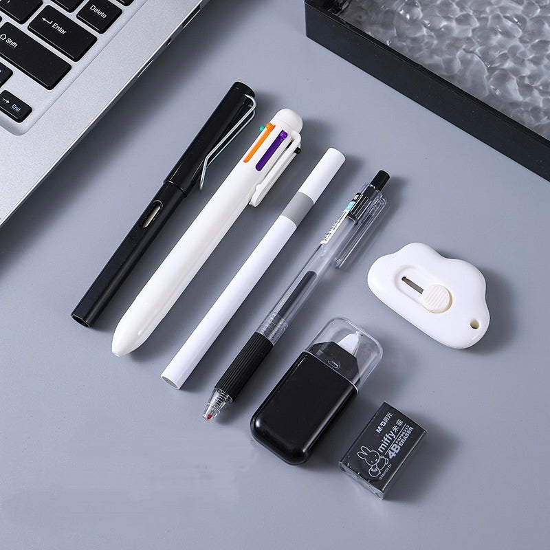 7-Piece Stationery Set – Infinity Pencil, Gel Pen, 6-Colour Ballpoint, Acrylic Marker, Correction Tape, Craft Knife & Eraser