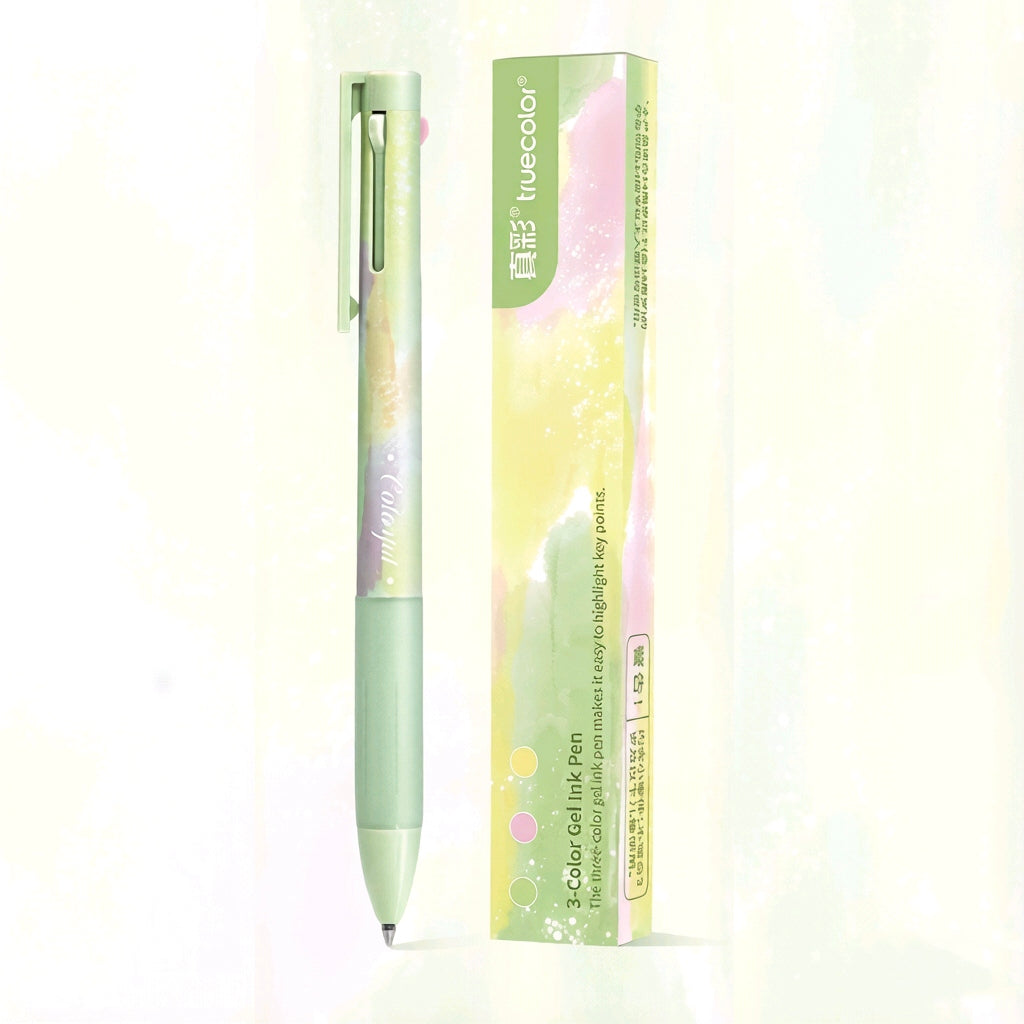 Truecolor 3-Colour Gel Ink Pen – Pack of 4 Aesthetic Designs, Click Retractable Multicolour Ballpoint for Study & Office