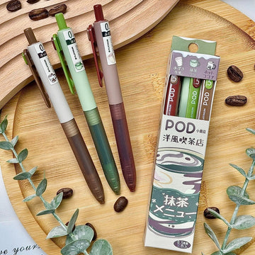 Platinum POD-50S Gel Pen 3-Colour Gift Set 0.5 mm – Matcha Menu Limited Edition, Japanese Kissaten Theme