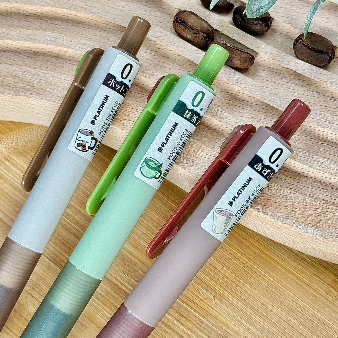 Platinum POD-50S Gel Pen 3-Colour Gift Set 0.5 mm – Matcha Menu Limited Edition, Japanese Kissaten Theme