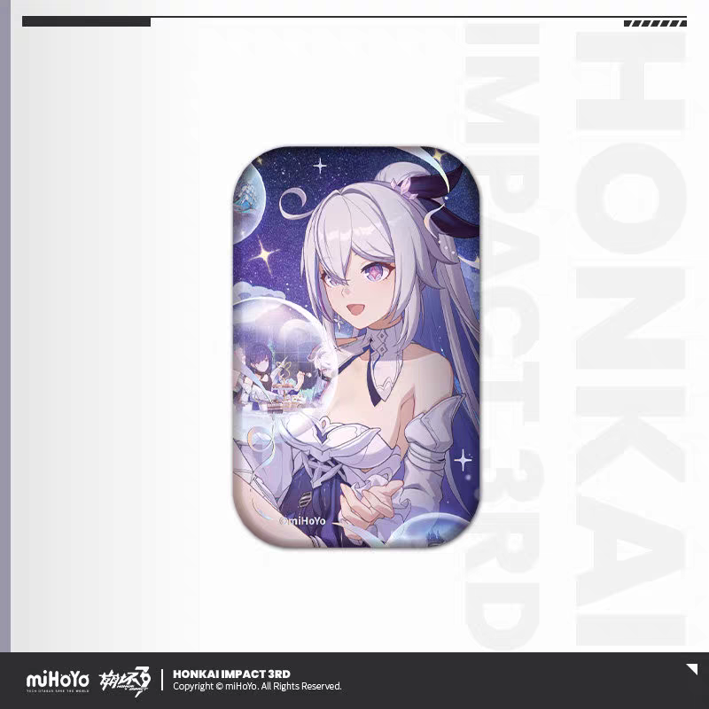 Honkai Impact 3rd birthday art tin badge - blonde character with bear cake