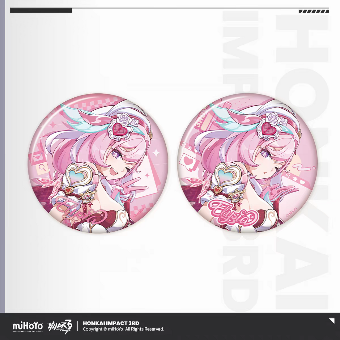 Honkai Impact 3rd Elysia Hi-Love Wish Fairy merch set - full collection overview acrylic stand badges keychain cards