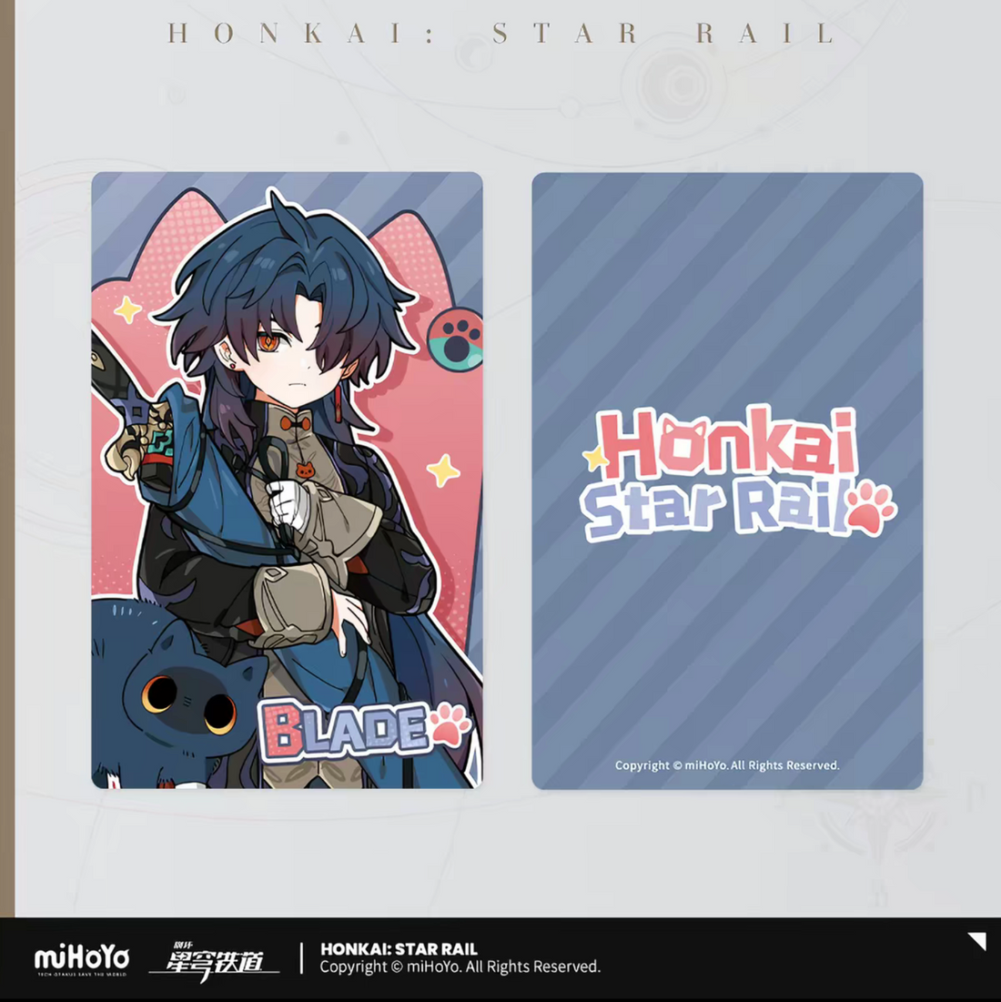 Honkai Star Rail chibi cat laser ticket - Kafka purple theme with black cat companion front and back
