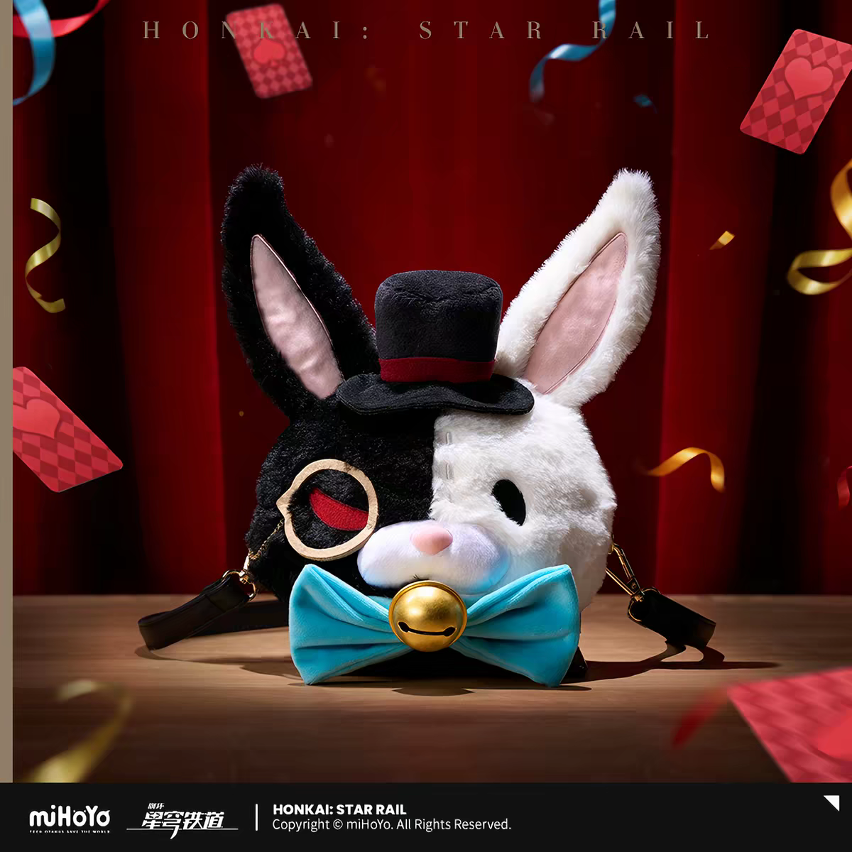 Honkai Star Rail Aventurine Dazed Confused Fireworks Plush Crossbody Bag Front View Black White Rabbit miHoYo