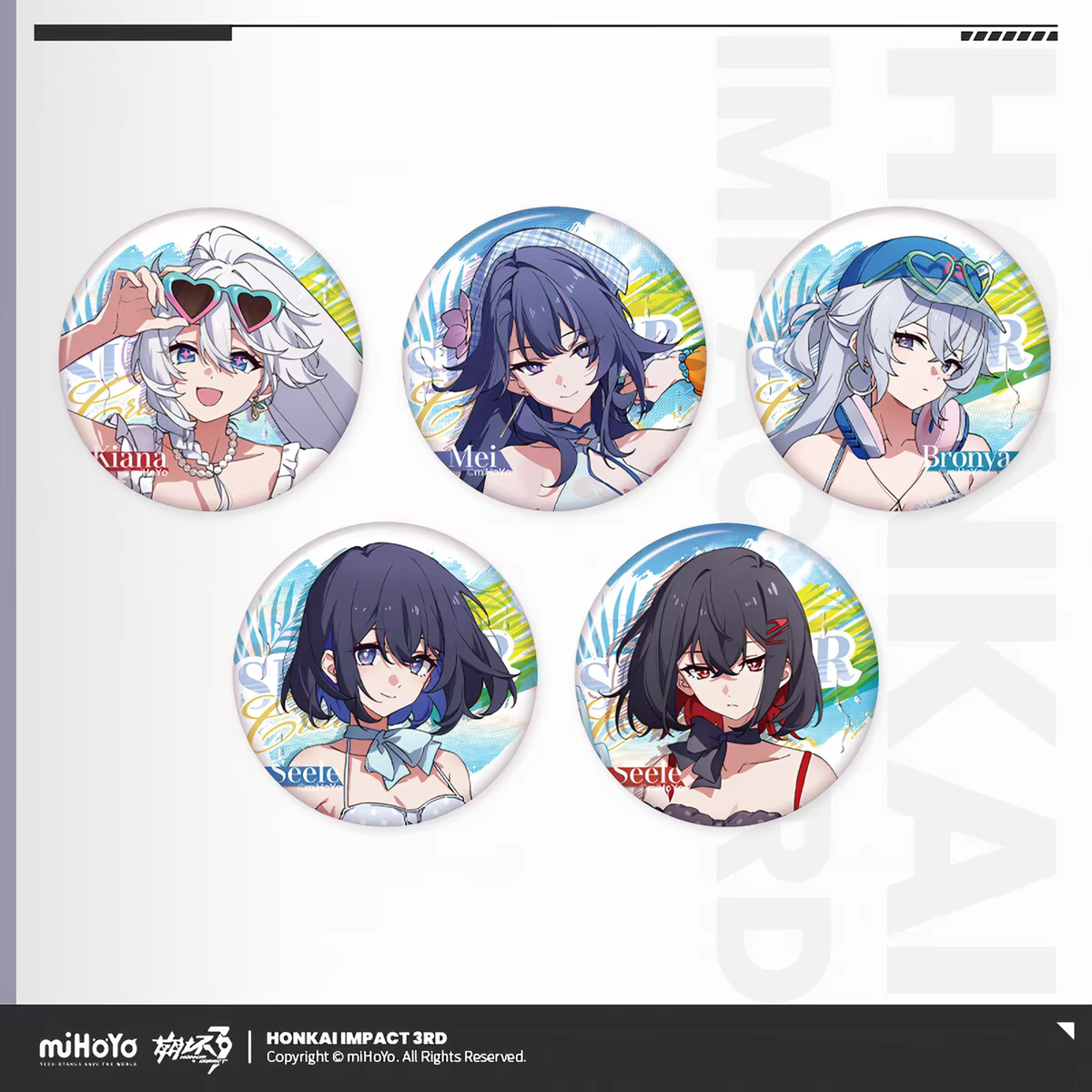 Honkai Impact 3 Summer Leisure Vol.6 Tin Badge Set All 5 Characters Overview miHoYo