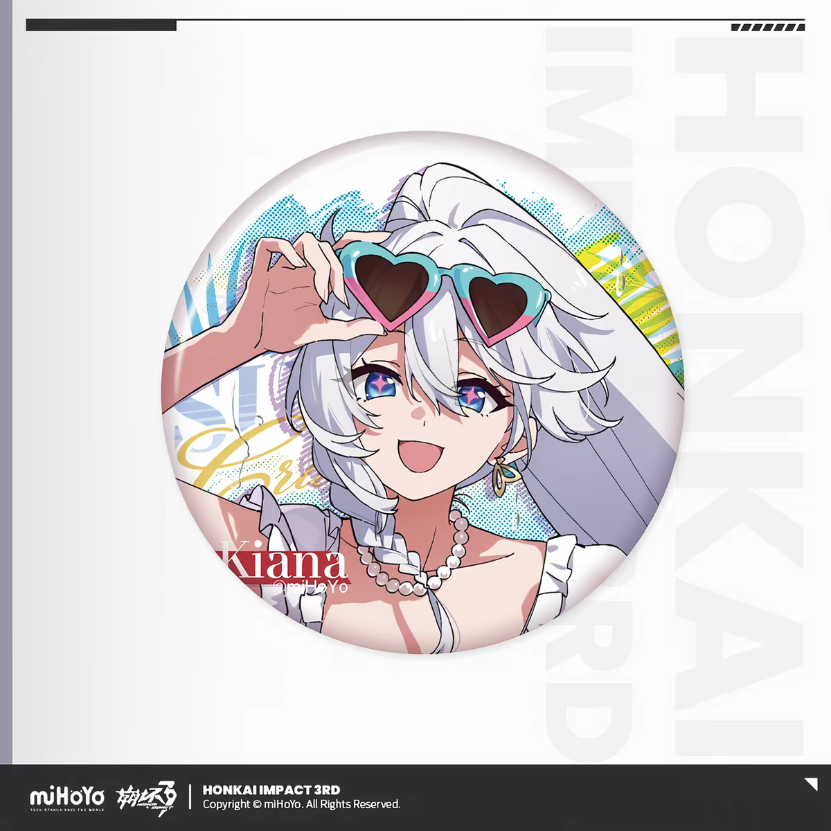 Honkai Impact 3 Summer Leisure Vol.6 Tin Badge Kiana Kaslana Heart Sunglasses White Bikini miHoYo