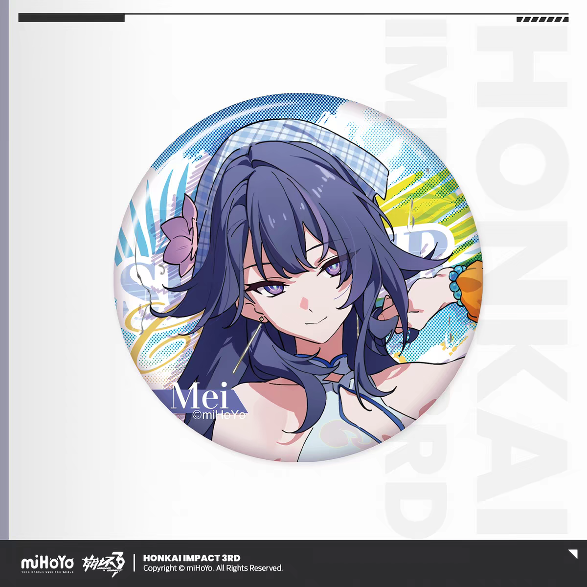 Honkai Impact 3 Summer Leisure Vol.6 Tin Badge Raiden Mei Navy Swimsuit Purple Flower miHoYo