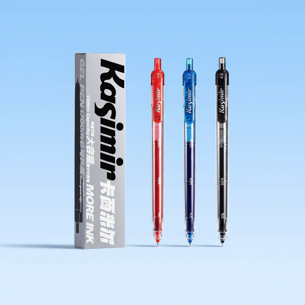 Kasimir large capacity gel pen 3 pack black blue red 0.5mm with box