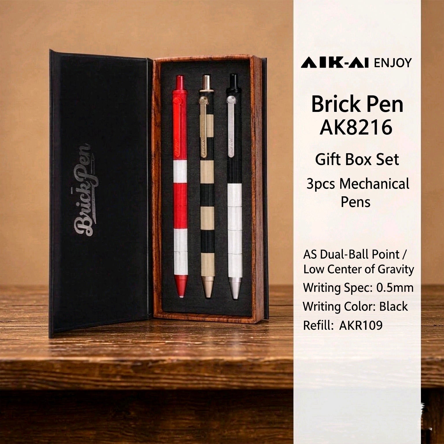 AIKA-A Brick Pen AK8216 Modular Gel Pen Gift Box Set of 3