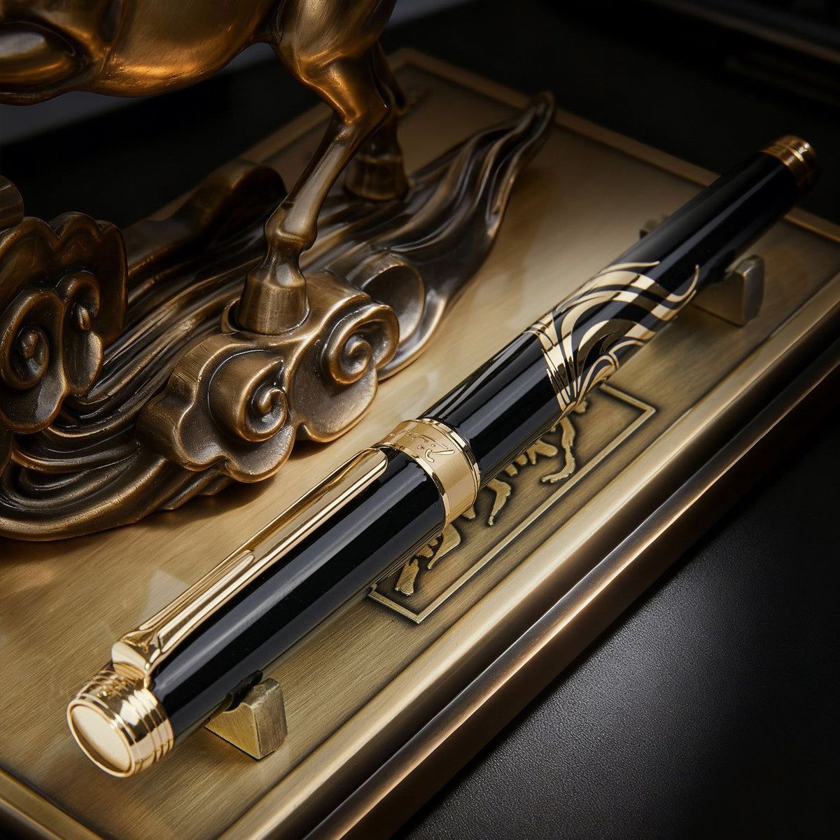 Picasso 973 Galloping Horse Fountain Pen on display stand