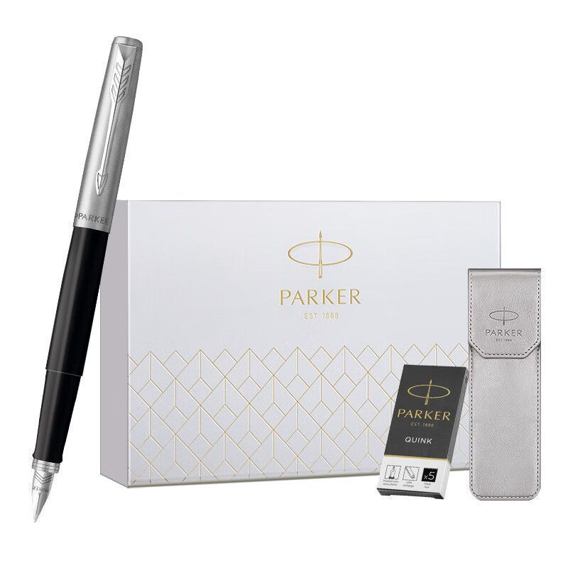 Parker Jotter fountain pen gift set with gray sleeve and Quink ink pack