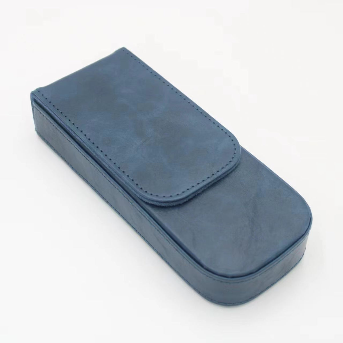 Vintage leather 3 pen case in navy blue