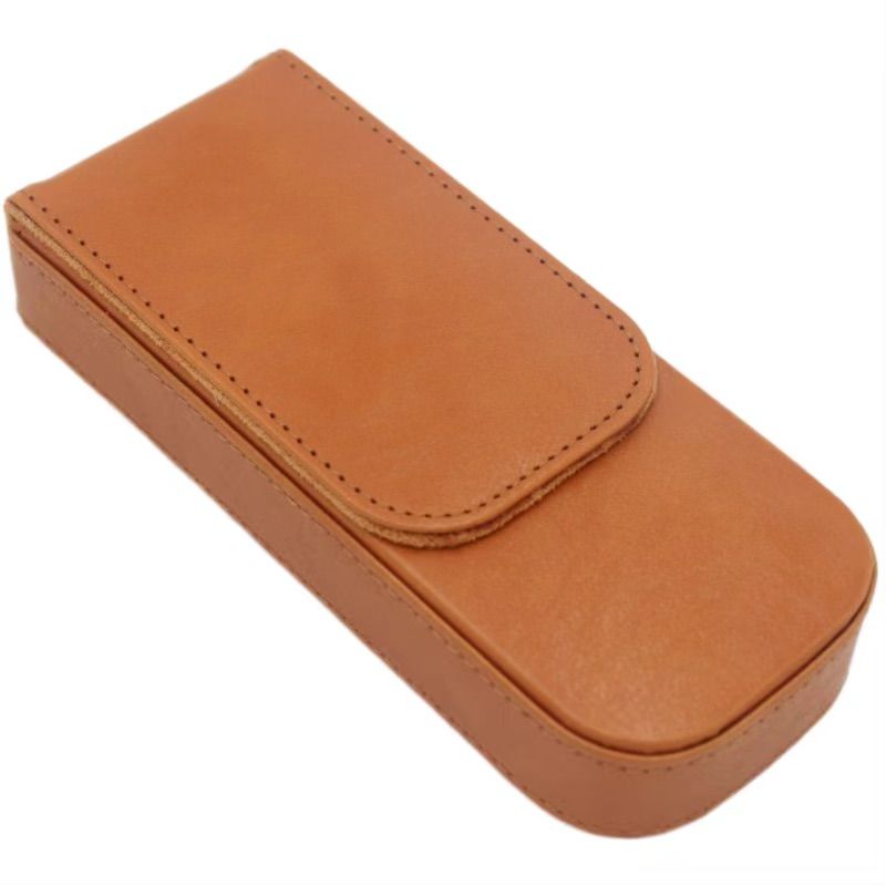 Vintage leather 3 pen case in tan brown