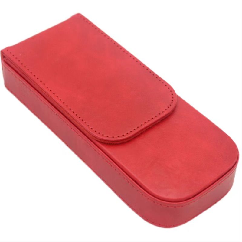 Vintage leather 3 pen case in red