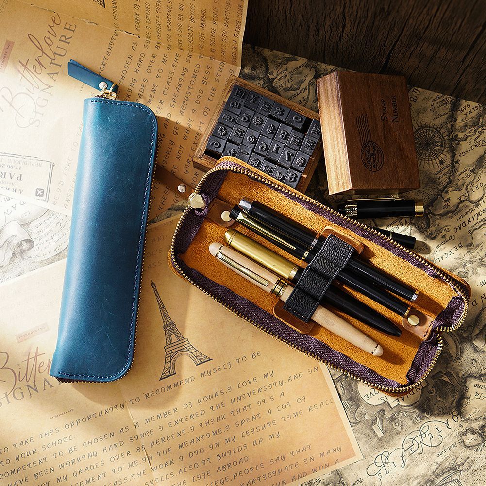 Vintage Crazy Horse Leather Pen Case