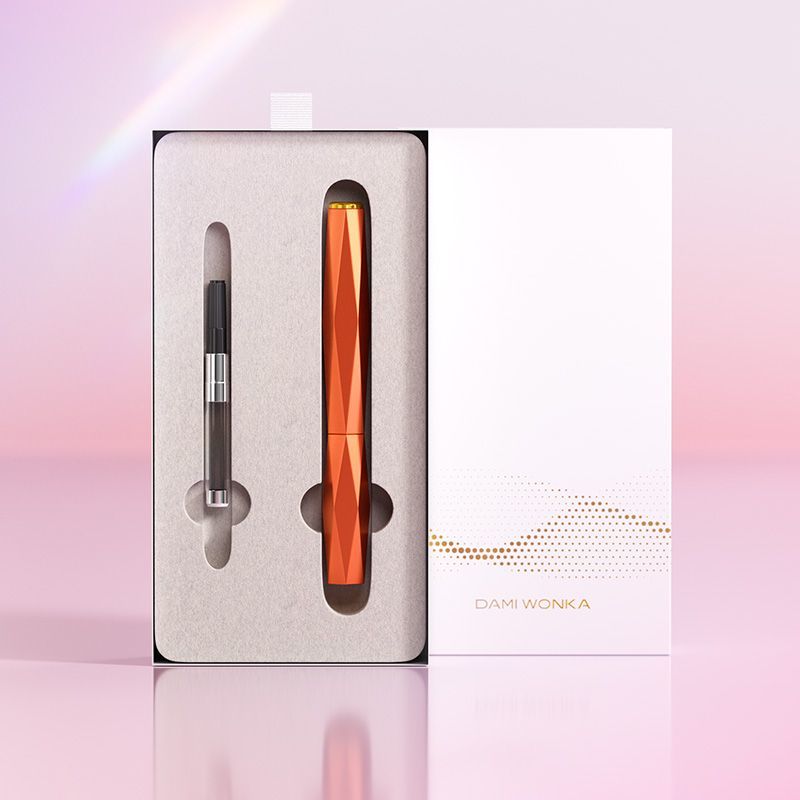 Dami Wonka Guose Metal Fountain Pen Set in Amber Orange with Ink Converter
