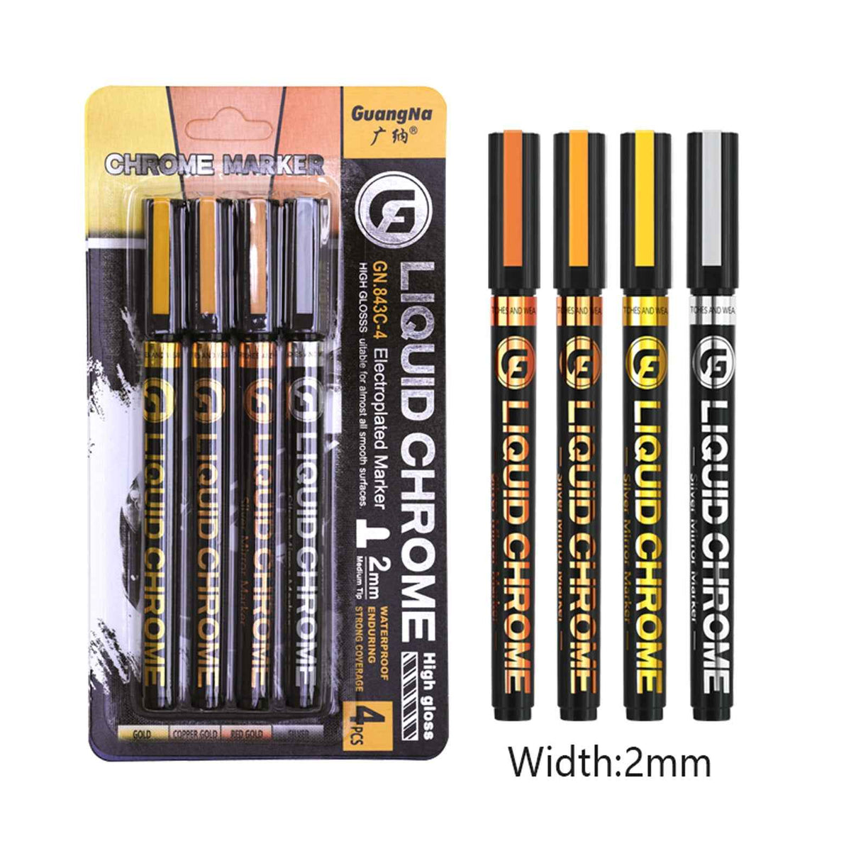 Guangna 4 Colors Liquid Chrome Marker Pens 2mm Tip - TTpen