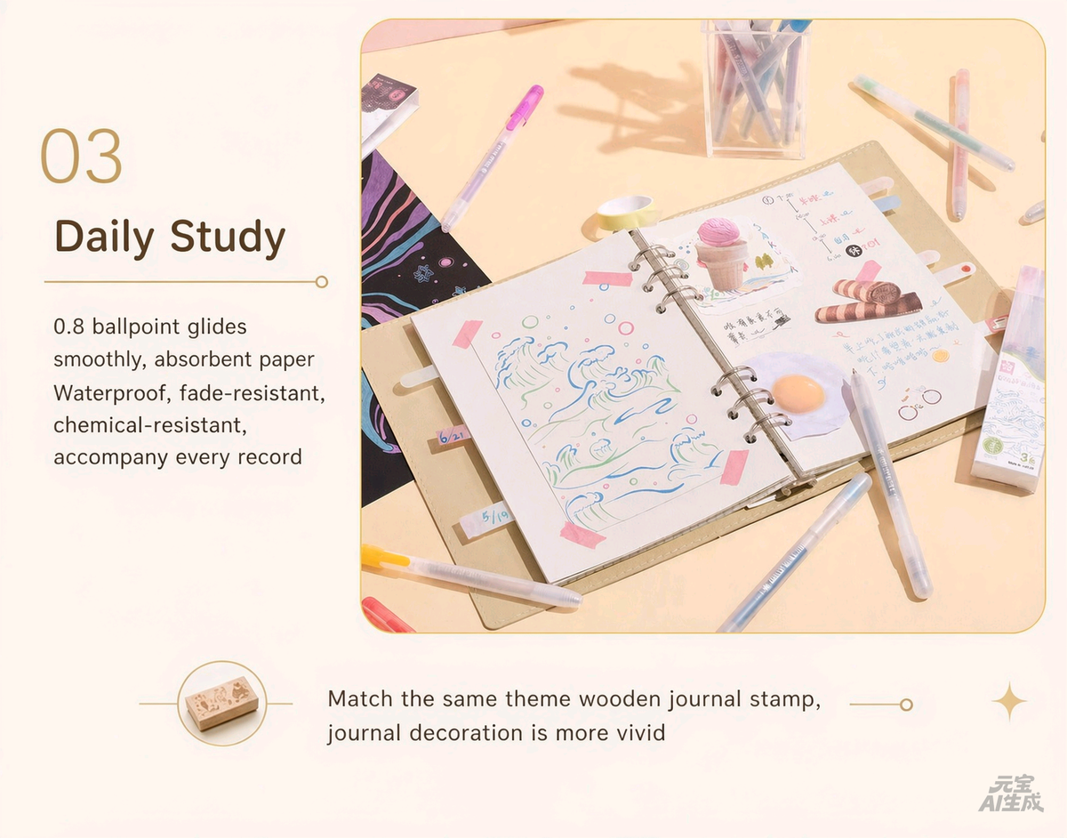 Daily study notes decorated with SAKURA Gelly Roll gel pens