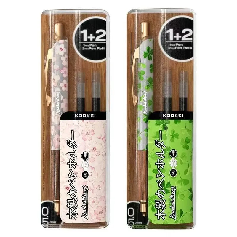 KOOKEI Wooden Cherry Blossom Gel Pen Set | 0.5mm Refillable