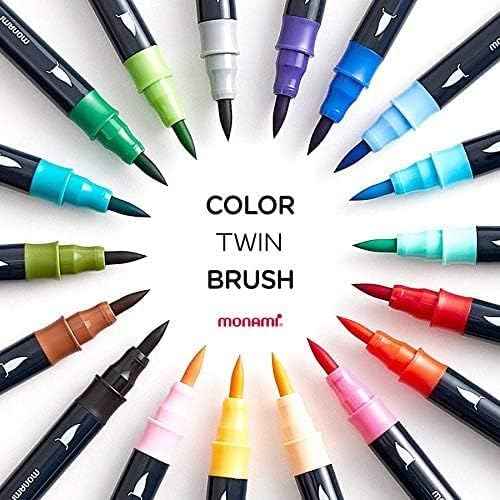 MONAMI Color Twin Brush Marker Pens,Pastel Color  6-Pack