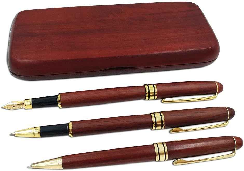 3Pcs Wooden Fountain Ballpoint Gel Pens Set with Gift Case - TTpen