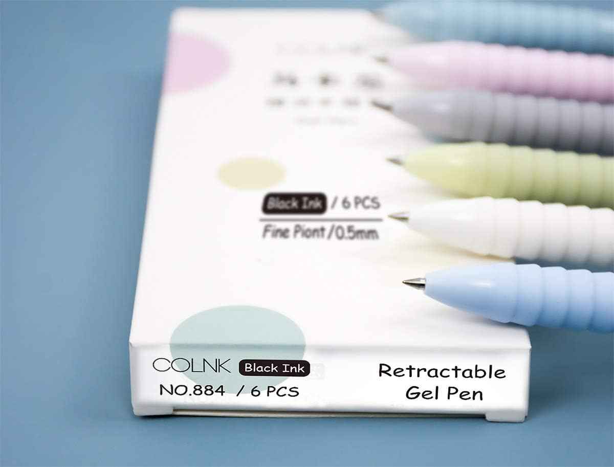 Retractable Gel Pens Black Ink,Fine Point 0.5mm with Soft Comfort Grip 6 Count - TTpen