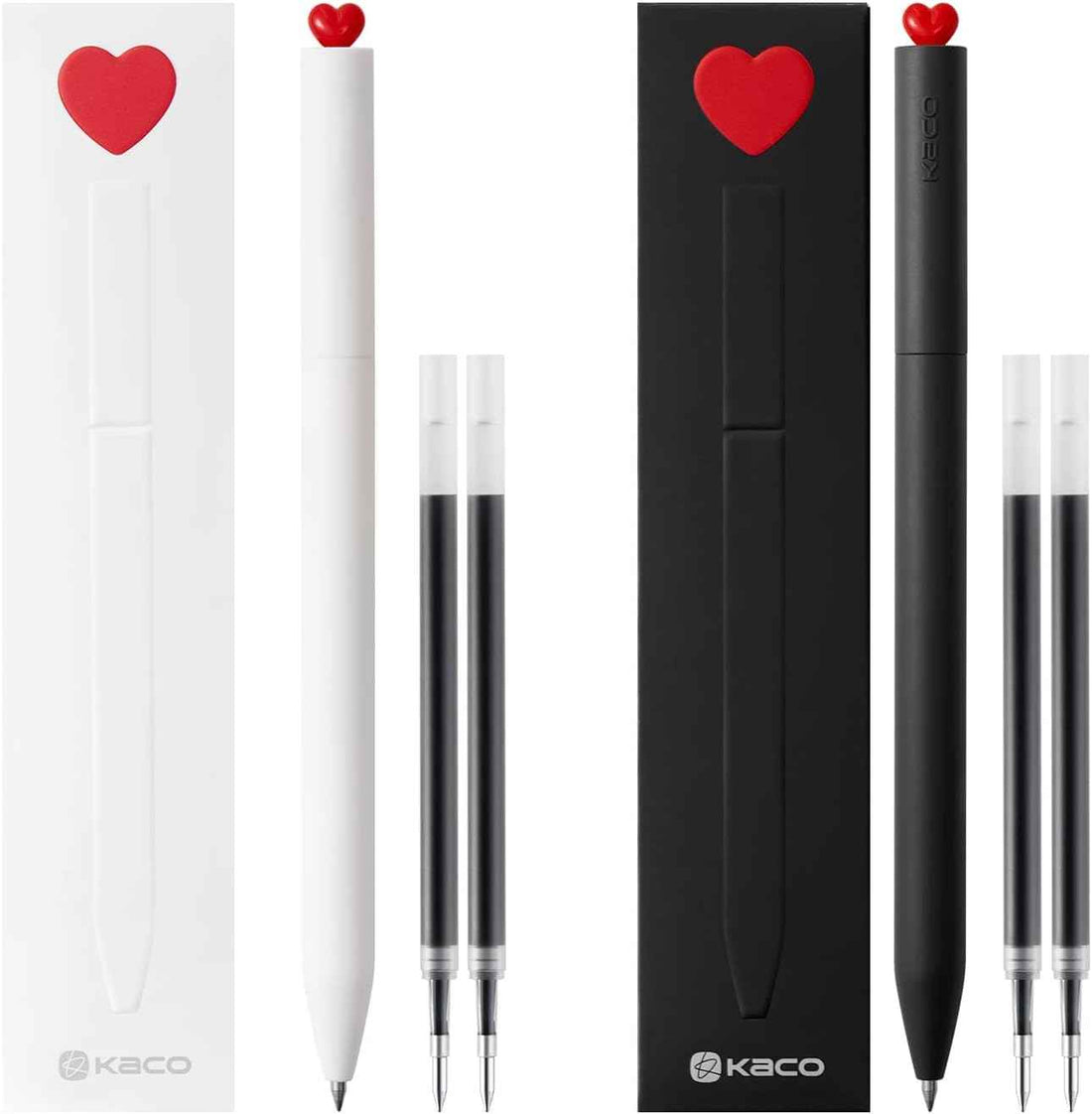 Kaco FIRST Heart Gel Ink Pens with Extra 4 Black Refills Set - TTpen